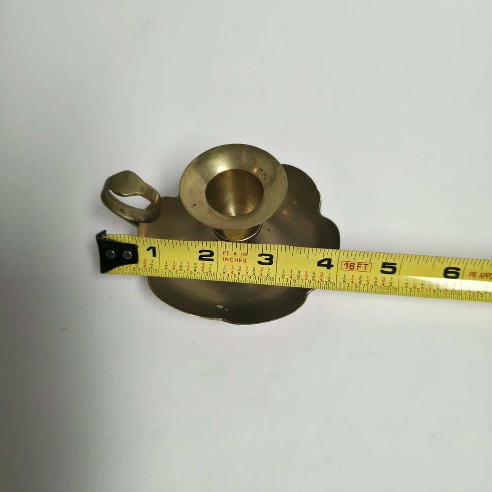 Vintage Brass Chamberstick Candle Holder Finger Loop Scalloped Petal Base